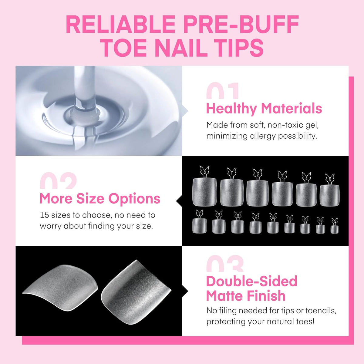 UNA GELLA Square Toe Nail Tips For Big Toe, 504Pcs 15Sizes Soft Gel Full Cover Toe Nail Tip