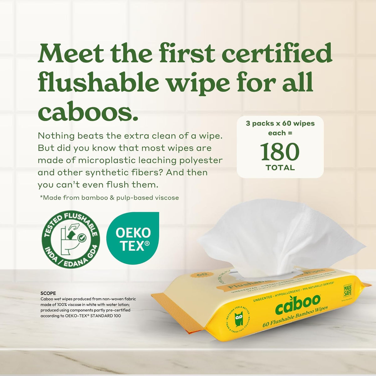 Caboo Tree Free Flushable Wipes, Certified Flushable, Septic Safe, Biodegradable, Chemical Free