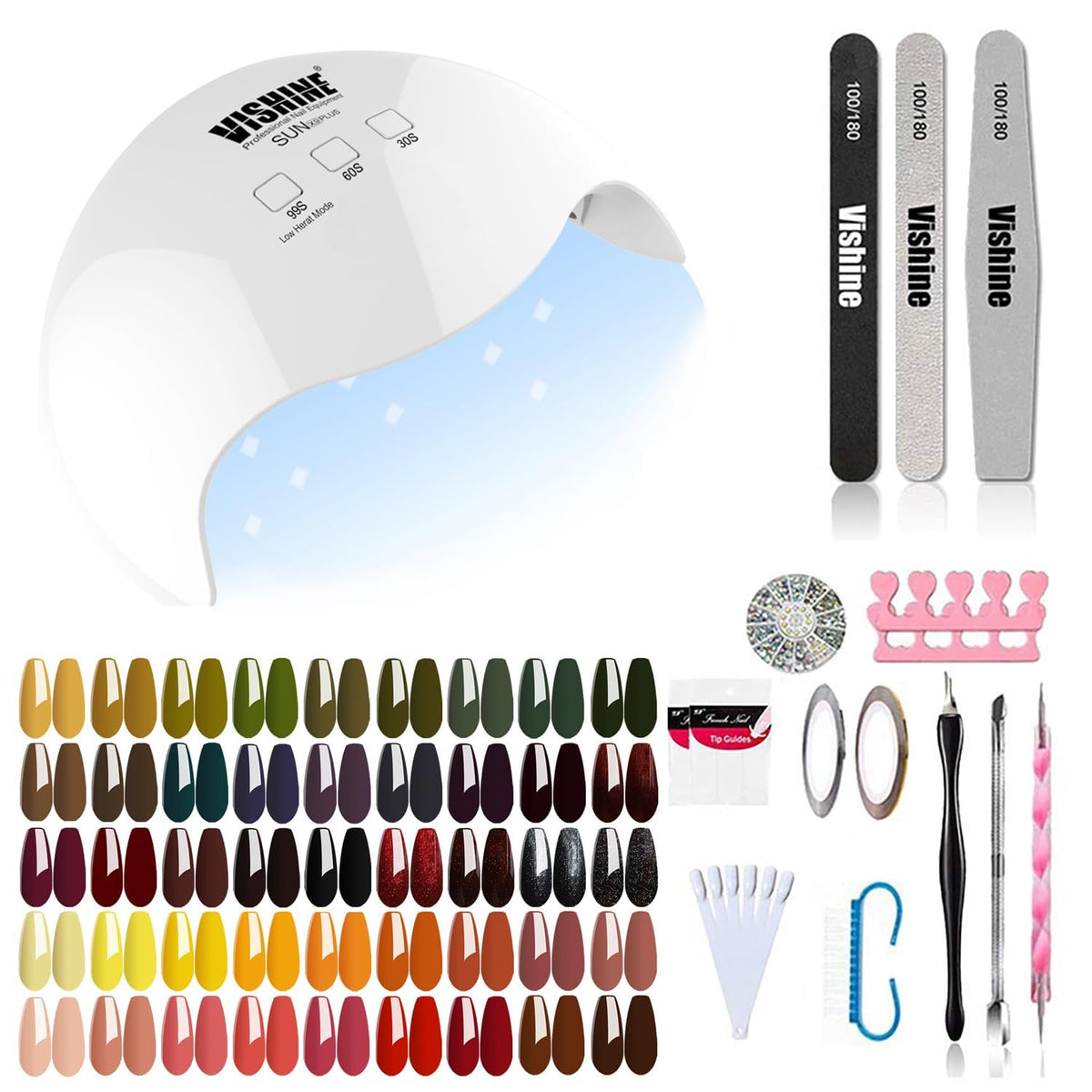 Vishine 48PCS Gel Nail Polish Kit with UV Light include 45 Colors Gel Polish Nail Kit Soak Off Base