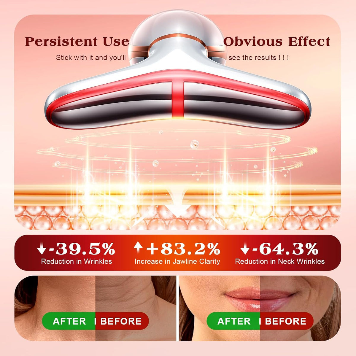 Facial Massager, 7 Colors Red Light Therapy for Face and Neck, Face Lift Device with 113°F Heating