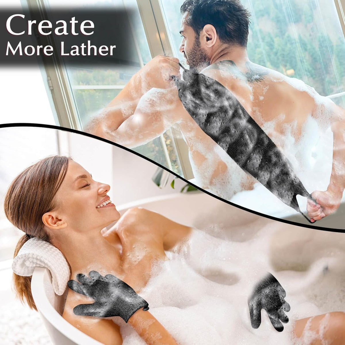Anezus Exfoliating Back Scrubber Bath Gloves Set, Exfoliating Shower Towel with Shower Gloves for