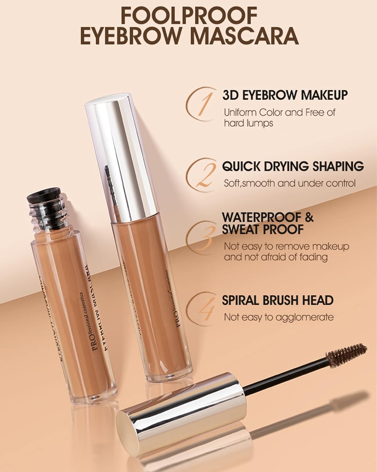 Waterproof Long Lasting Smudge-Proof Liquid Eyebrow Makeup, Tinted Eyebrow Gel, Volumizing Enhance
