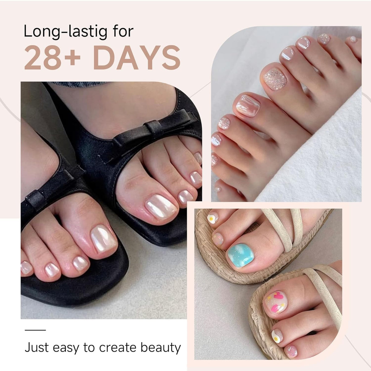 UNA GELLA Toe Nail Tips 504Pcs - Full Cover Matte Squavol Toe Nails Soft Gel Pre-file Gel Toe Nail
