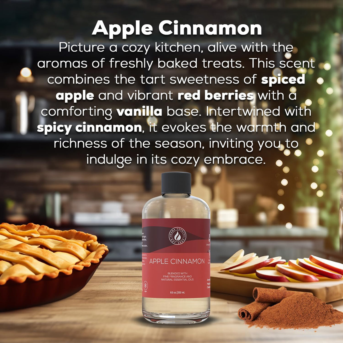 Aroma Country Apple Cinnamon Diffuser Oil - Luxury Essential Oils for Diffuser Refill & Air