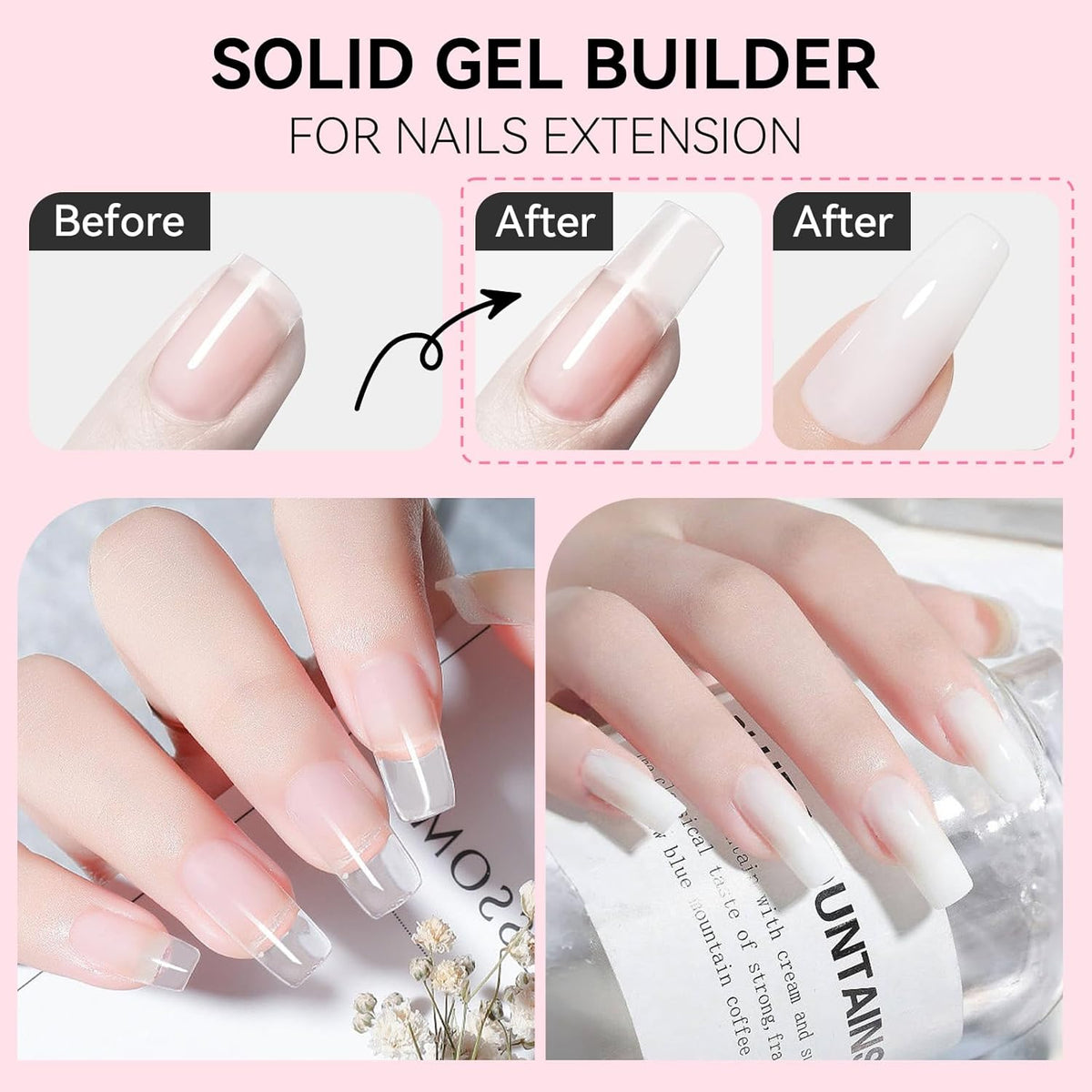 Makartt 3D Gel Nail Art: 4-in-1 Clear & White Solid Gel Builder Non-sticky for Extension 3D