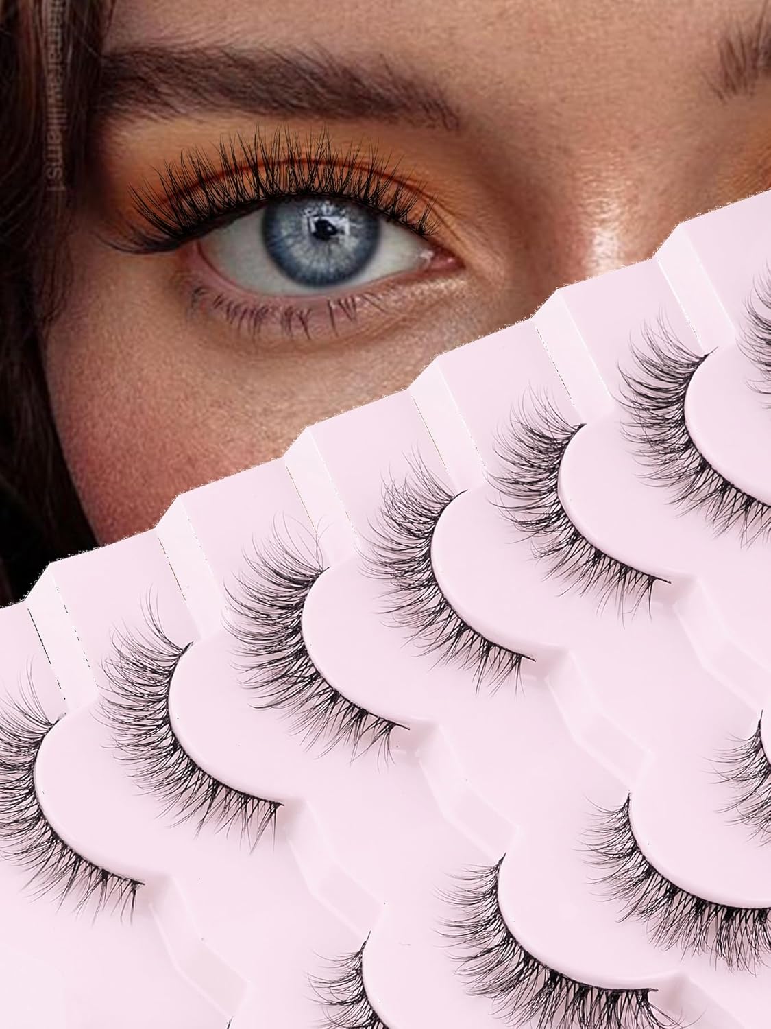 Natural Lashes Wispy Cat Eye Lashes 12mm False Eyelashes Natural Look Strip Lashes Thin Cotton Band