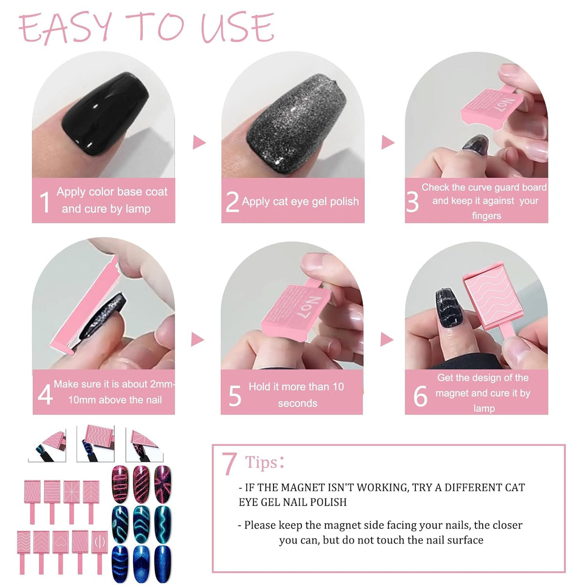 13pcs Pink Cateye Magnet for Nails Double-Ended Hexagon Nail Magnet Stick Flower Cat Eye Magnetic