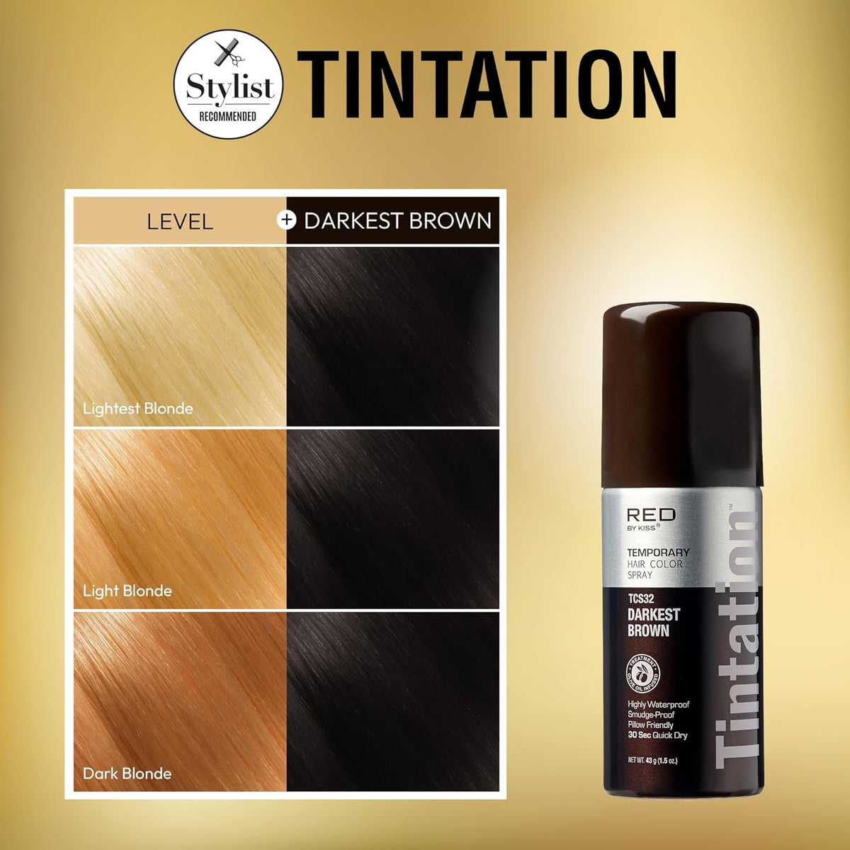 RED by Kiss 1.5OZ. Tintation Temporary Hair Color Spray, Instant Gray Root Cover Up