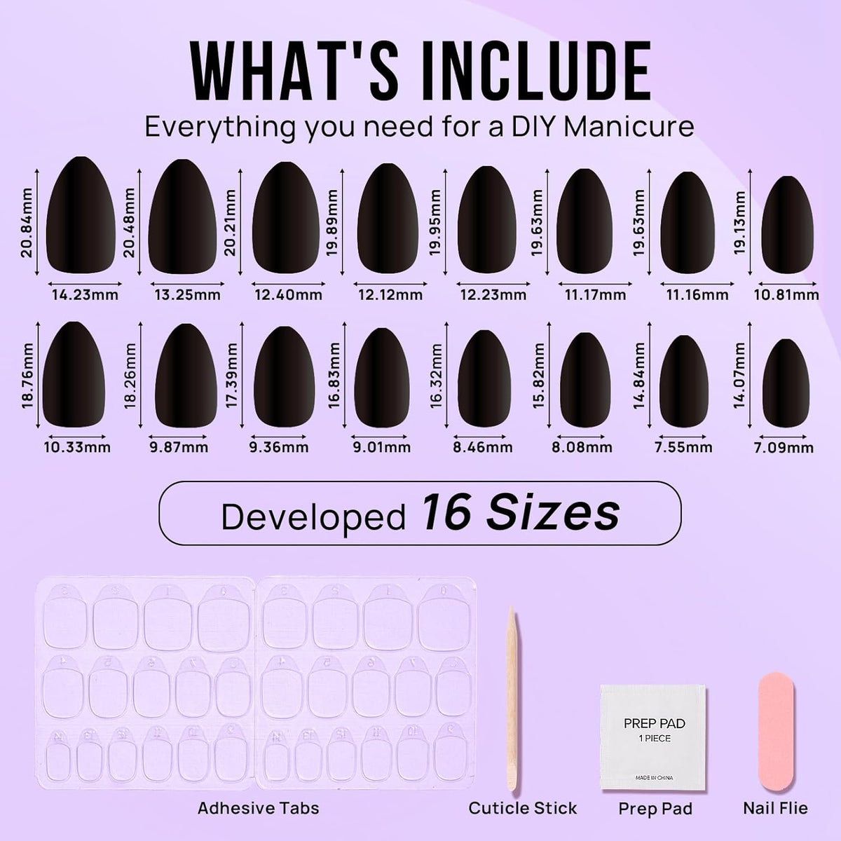 Black Press On Nails Almond - BTArtbox Short Press On Nails with Nail Glue, Fit Perfectly & Natural