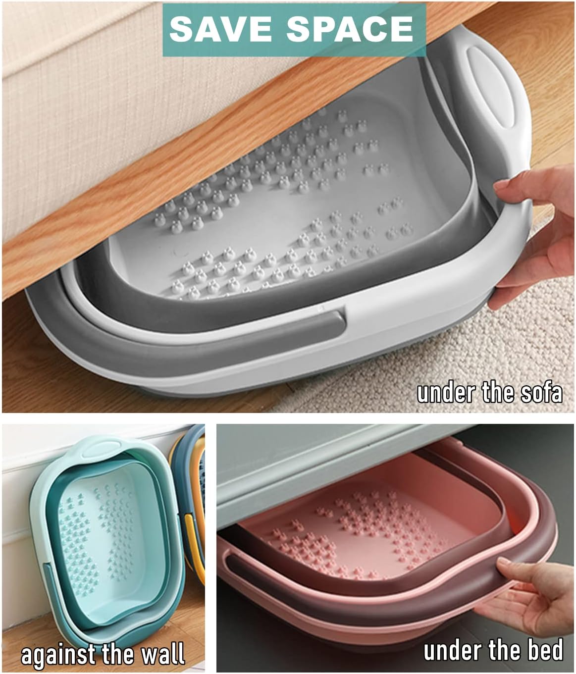 Collapsible Foot Bath Basin Soaker Tub with Handle for Soaking Feet, Foldable Pedicure Foot Spa