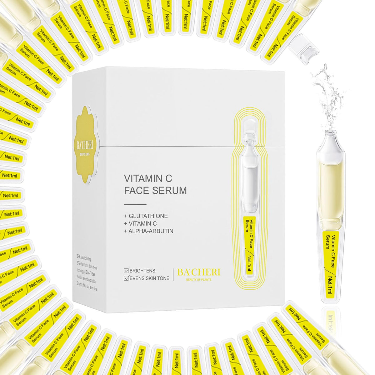 Vitamin C Face Serum with Glutathione, 4D Hyaluronic Acid & Aloe Vera – Lightweight Brightening &