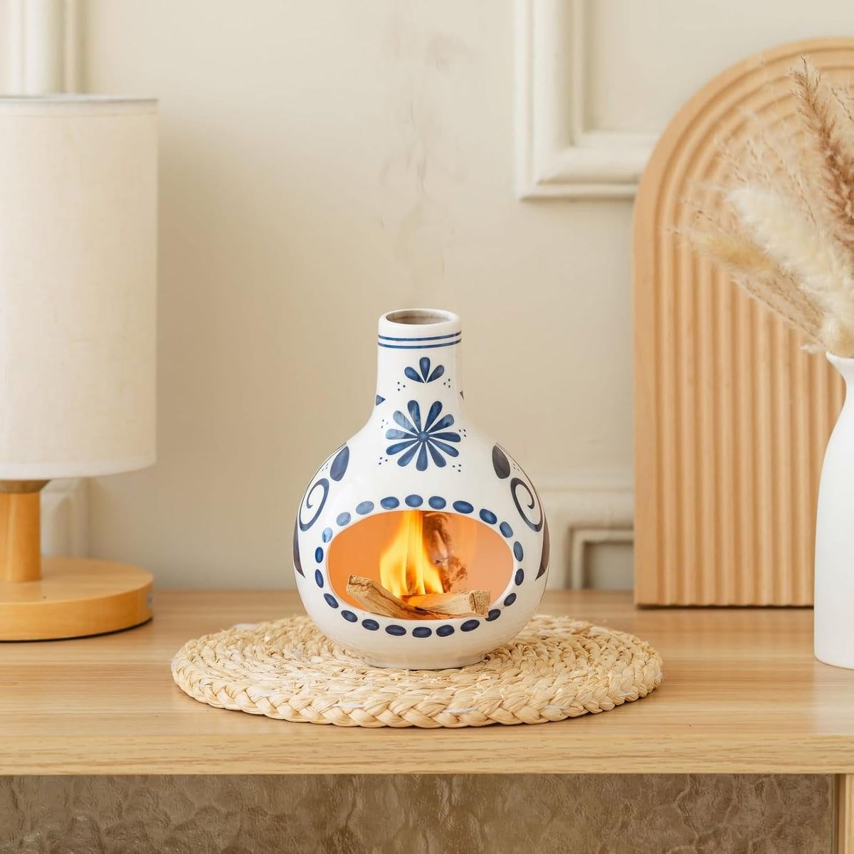 Handmade Ceramic Palo Santo Holder Burner & Sage Holder - Mini Tabletop Chiminea Burner Tray with