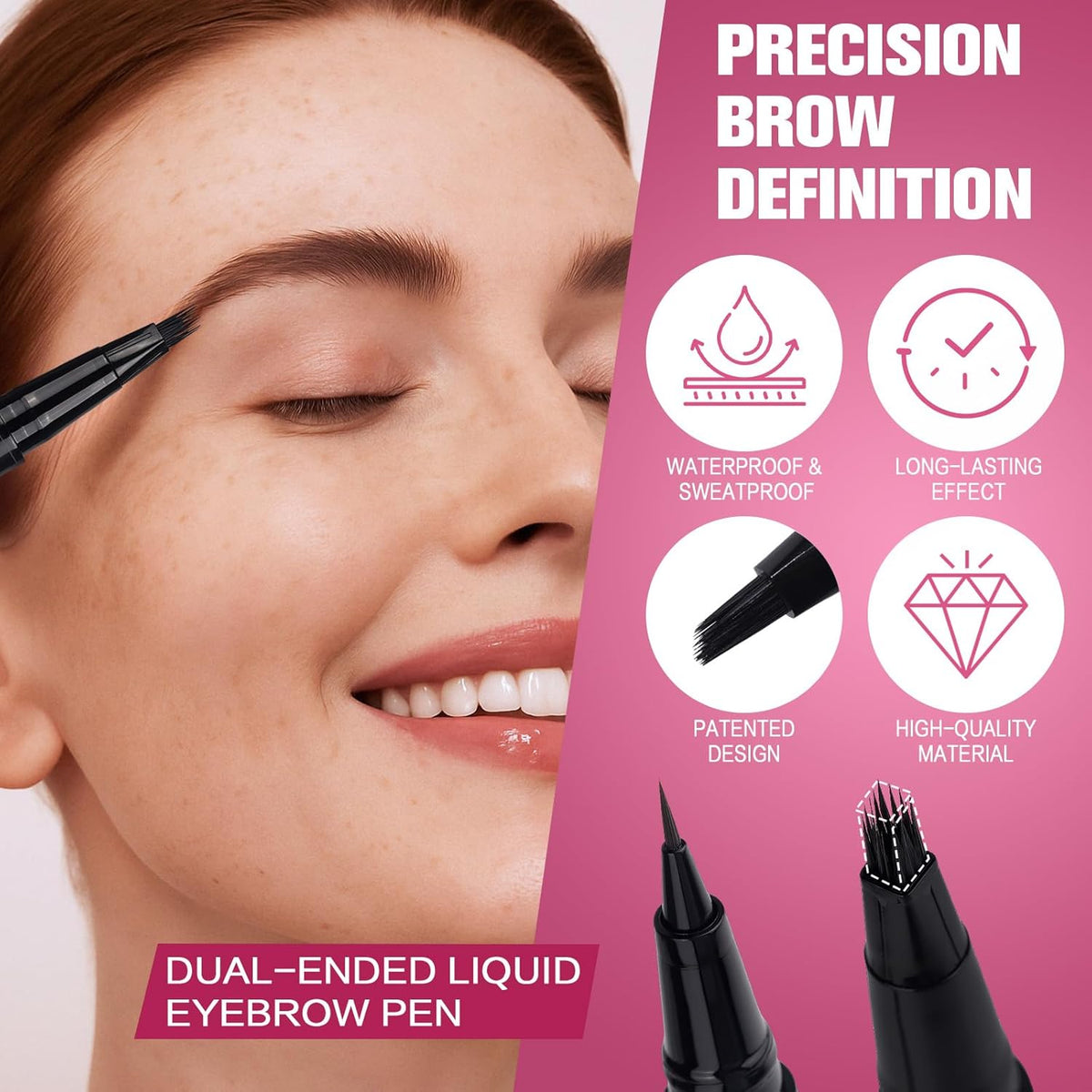 Dual Ended Microblading Eyebrow Pen - 2 in 1 Liquid Eyebrow Pencil with Brow-Fection Angled Brush &