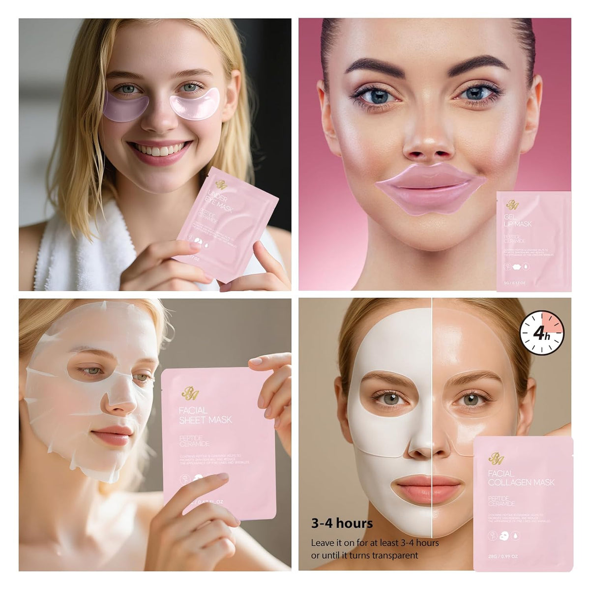 Rose Essential Oil Face Collagen Hydrogel Mask, Face Sheet Mask, 55 Pcs Skin Care Set, Spa Kit for