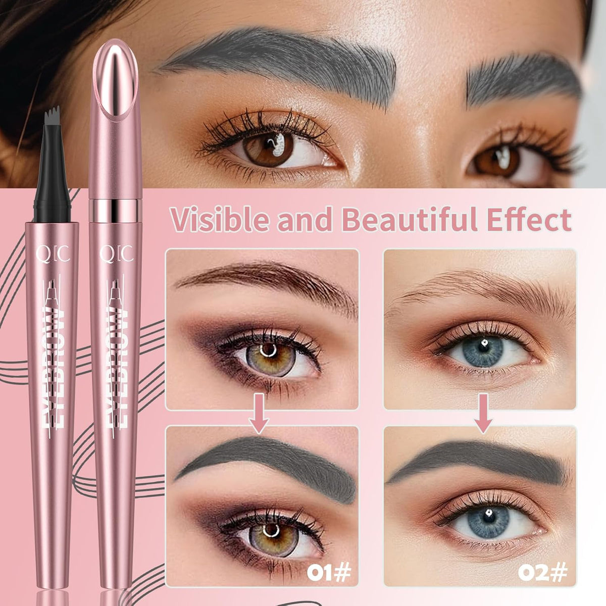 Eyebrow Pencils for Women - Microblading Eyebrow Pencil with Precise 4-Fork-Tip Waterproof Eyebrow