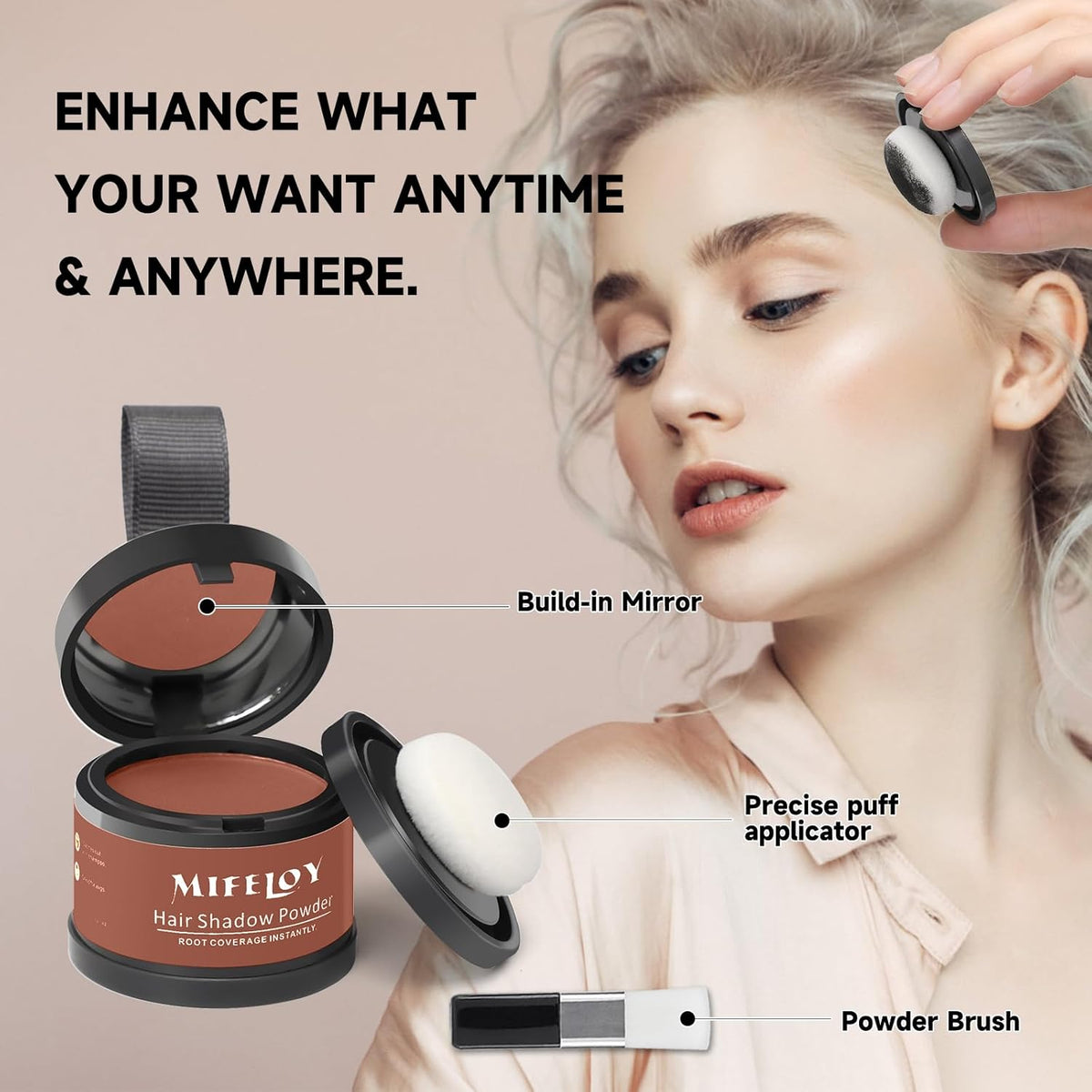 2 Pack Root Touch Up Shadow Powder, Gray Hair Cover Up, Women Color Root Coverage Powder for