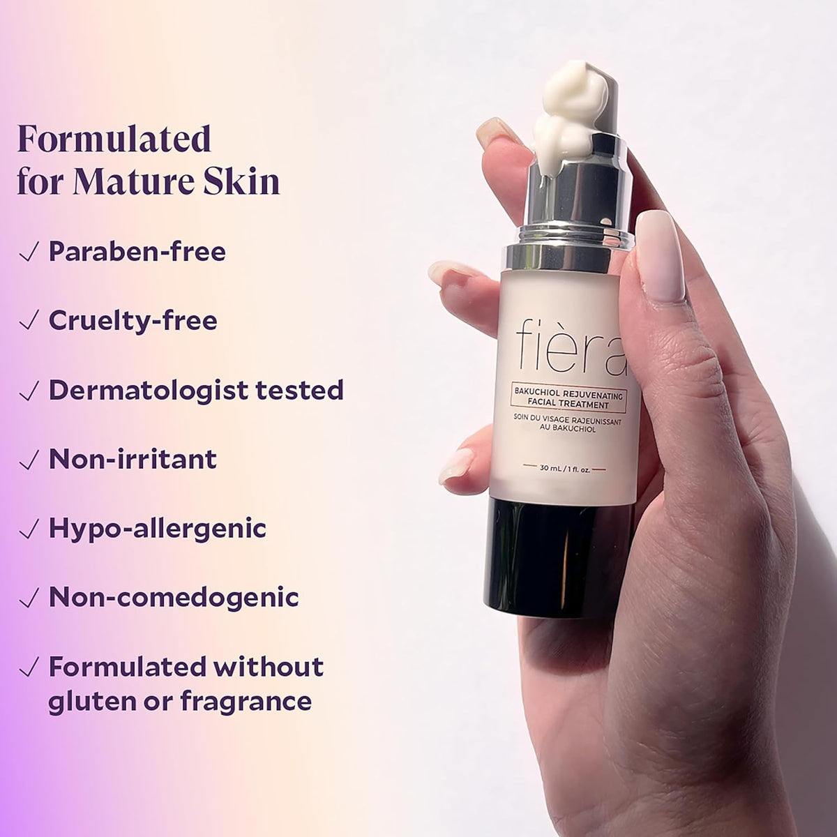 Fièra Bakuchiol Rejuvenating Facial Treatment - Retinol-Alternative for Mature Skin - Corrects and