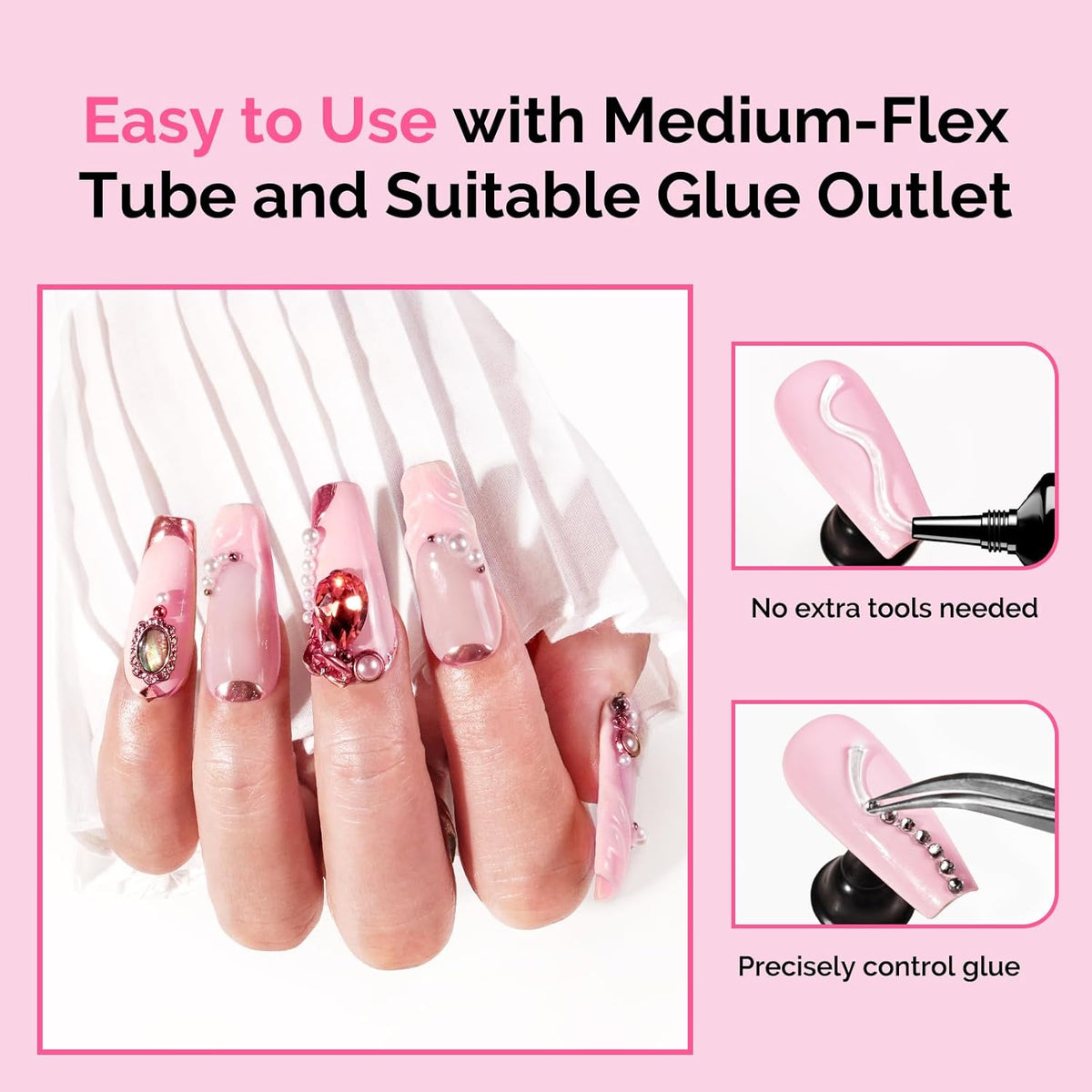 MelodySusie 2Pcs Nail Rhinestone Glue for Nails Super Strong Gel for Nail Charms Gems 3D Nail Gel