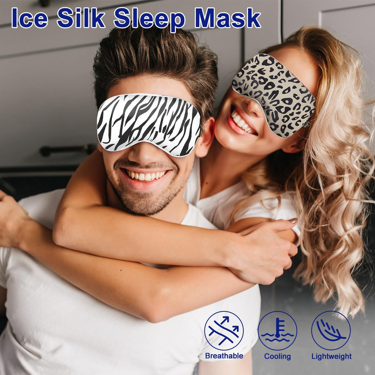 Sleep mask w/Cooling Gel Eye Mask, 2Packs Heated Eye Mask for Sleeping, Reusable Ice Silk Blackout