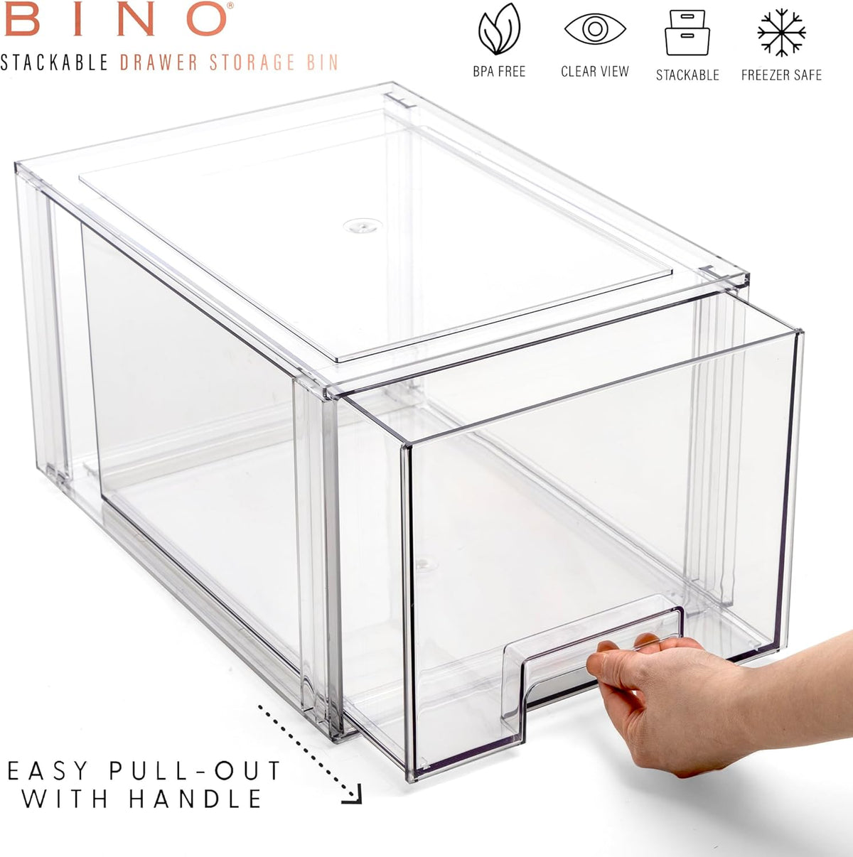 BINO | Stackable Storage Drawers, Tall Large - Clear | THE CRATE COLLECTION | Storage Bins With