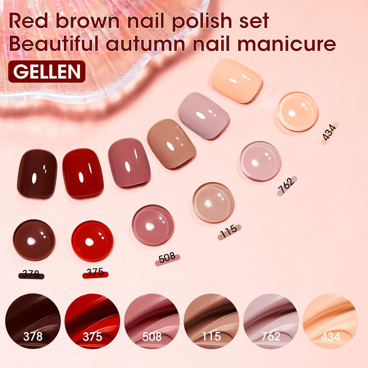 GELLEN Nail Polish Set, Nude Red Brown Quick Dry Traditional Regular Nail Polish Fall Winter 6