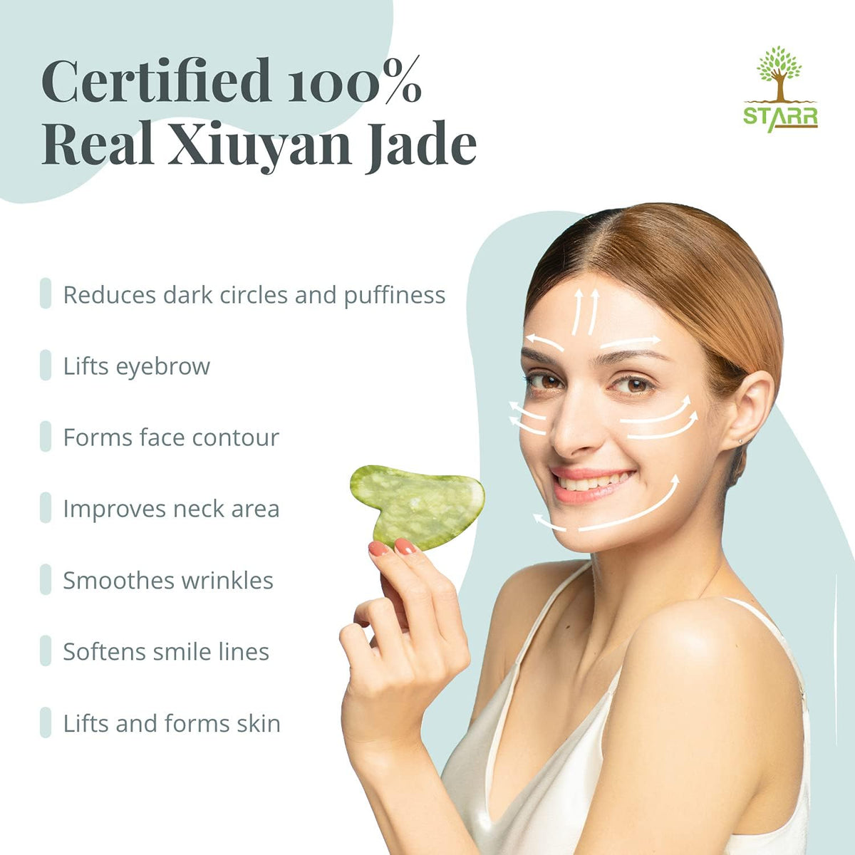 STARR-GIA Certified 100% Xiuyan Jade Gua Sha Massage Tool-Face Massager Reduces Puffiness-Gua Sha