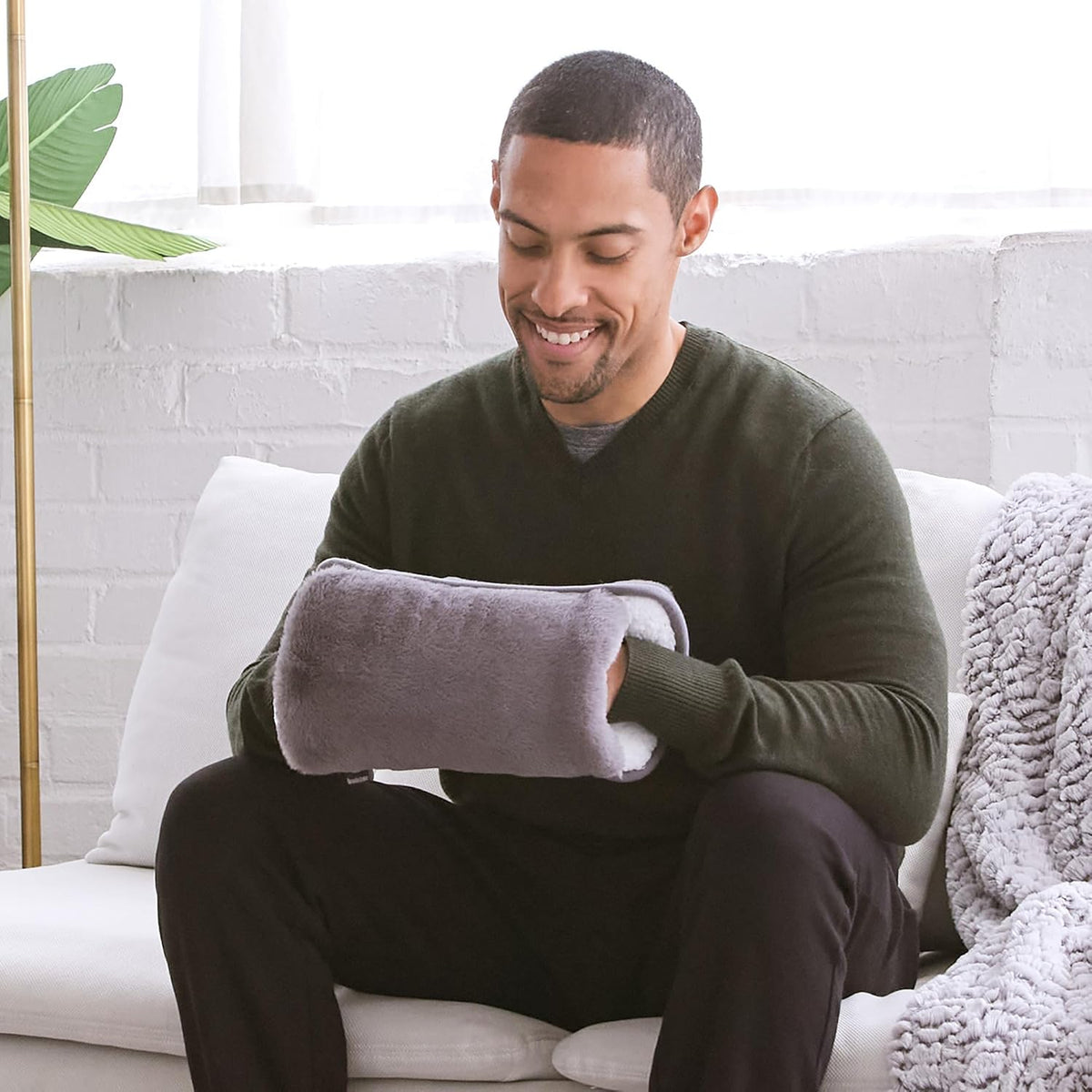 Brookstone Faux Fur Hand Warmer | Soothe Cold Hand Muff with Microwavable Gel Pack for Long Lasting