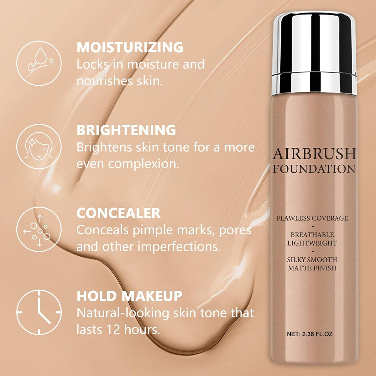 AirBrush Foundation Spray With Primer and Brush, Silky Mist Foundation Spray Makeup, Full Coverage