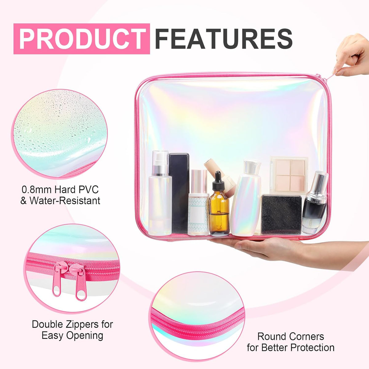 Sanwuta 6 Pcs Clear Hard Zipper Case Pencil Pouches Hard Plastic Zipper Pouches Makeup Bag