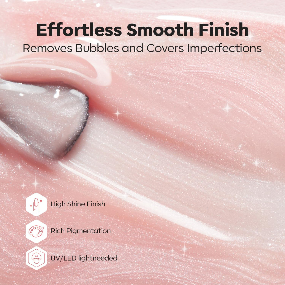 modelones Builder Nail Gel, 8-in-One Pink Shimmer Builder, Sparkle Glitter Pink Rubber Base Gel