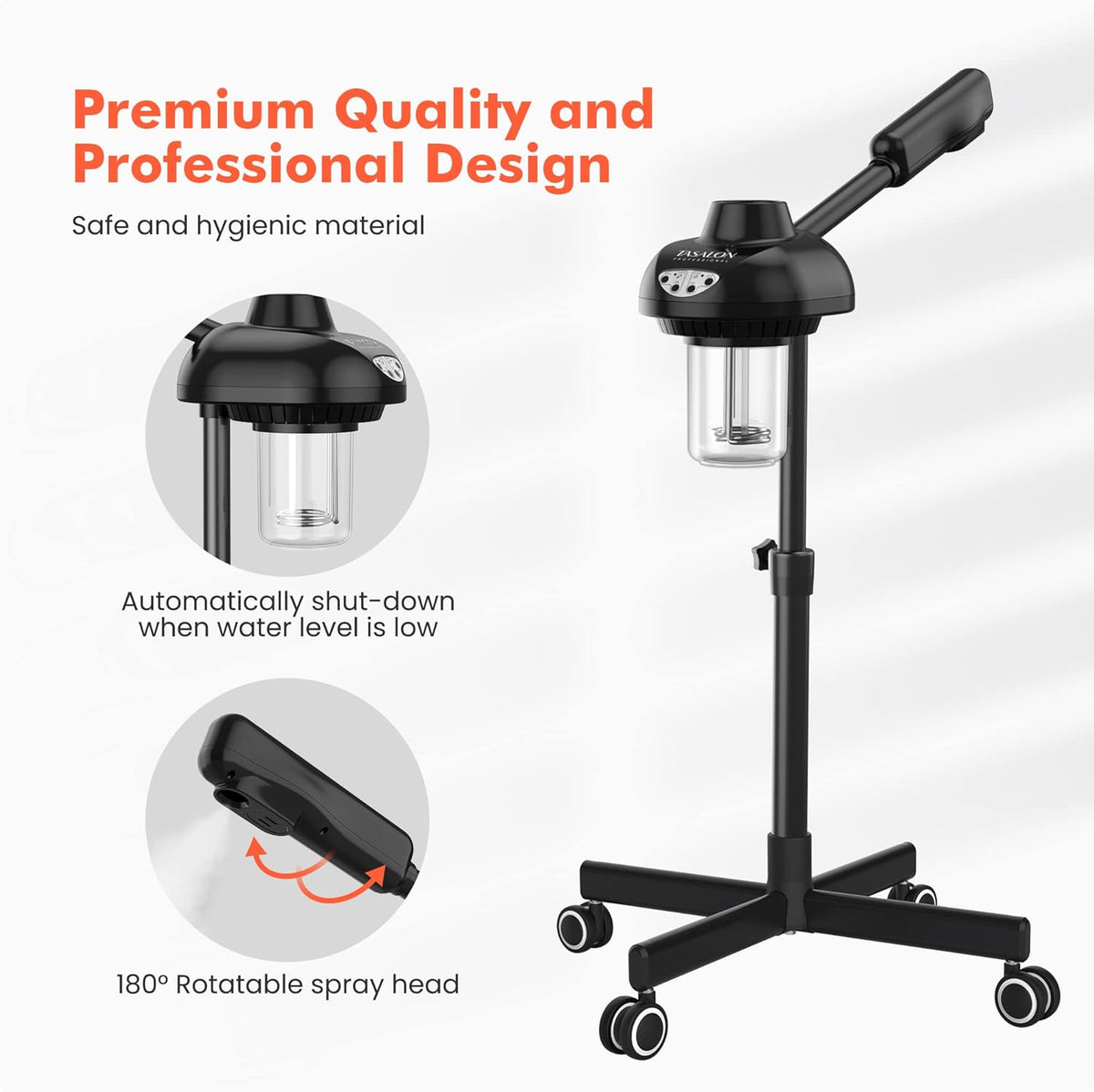 TASALON Steamer on Wheels for Professional Skin Rejuvenation, Facial Steamer Kit for Home, Spa