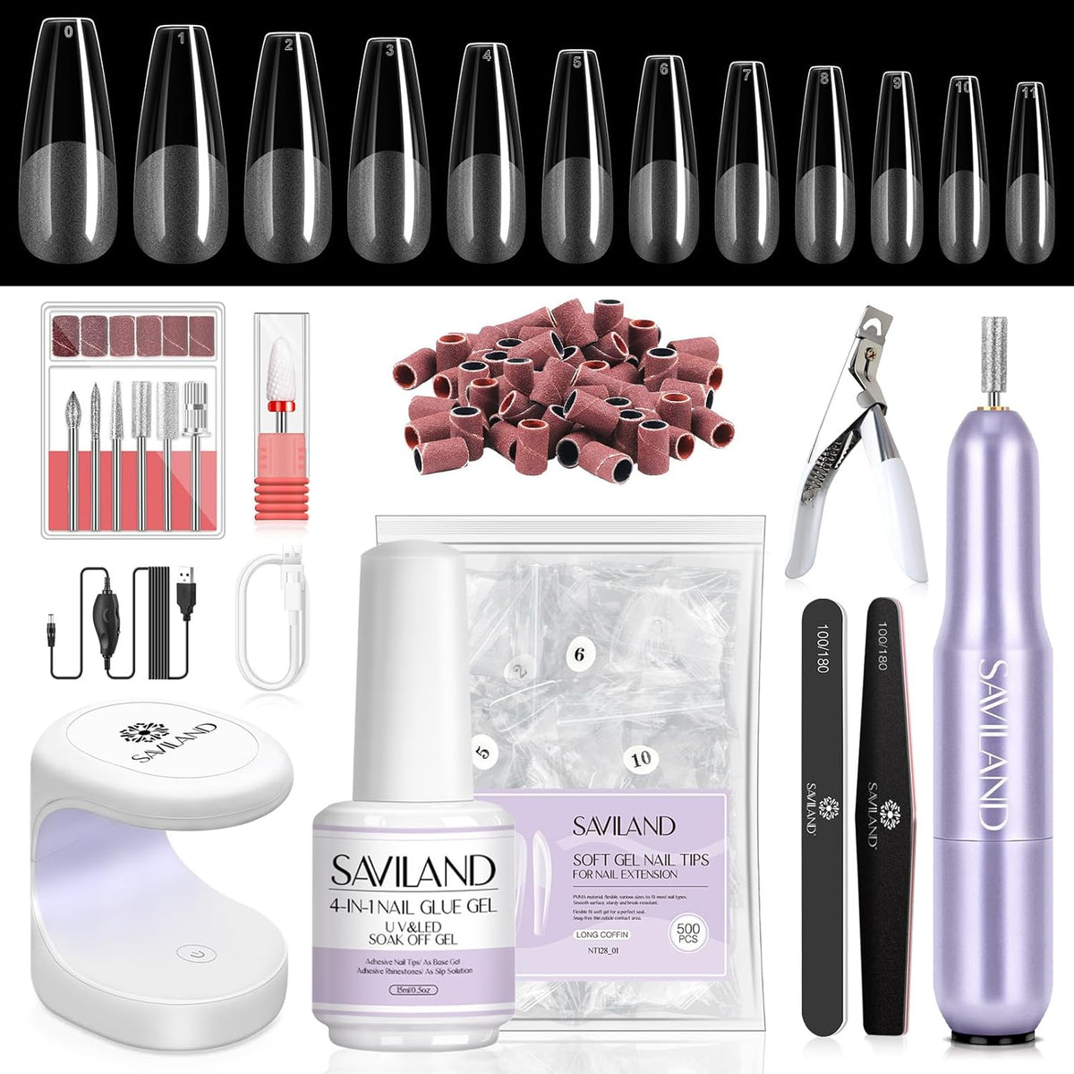 SAVILAND Gel Nail Kit with Drill: ALL-IN-1 Beginner Nail Kit, 0.5Oz U V Nail Glue Gels, Gel Nail X
