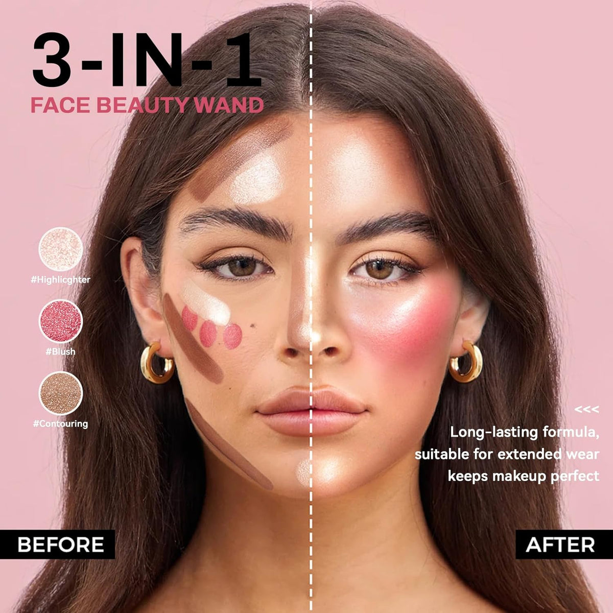 Face Contour Stick Set, Highlighter Stick & Bronzer Stick & Cream Blush Stick for Cheek Lip Tint