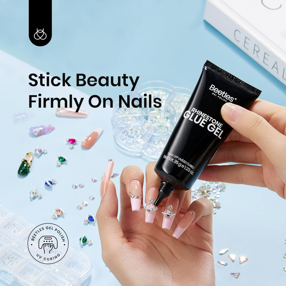 Beetles Rhinestone Glue for Nails, Gel Nail Glue for Nail Charms Decoration Super Strong Bling Gem