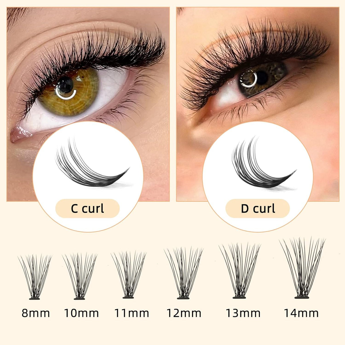 QUEWEL Cluster Lashes 240Pcs Individual Lashes 20D 0.07D Curl 12mm Knot-Free Lash Extensions