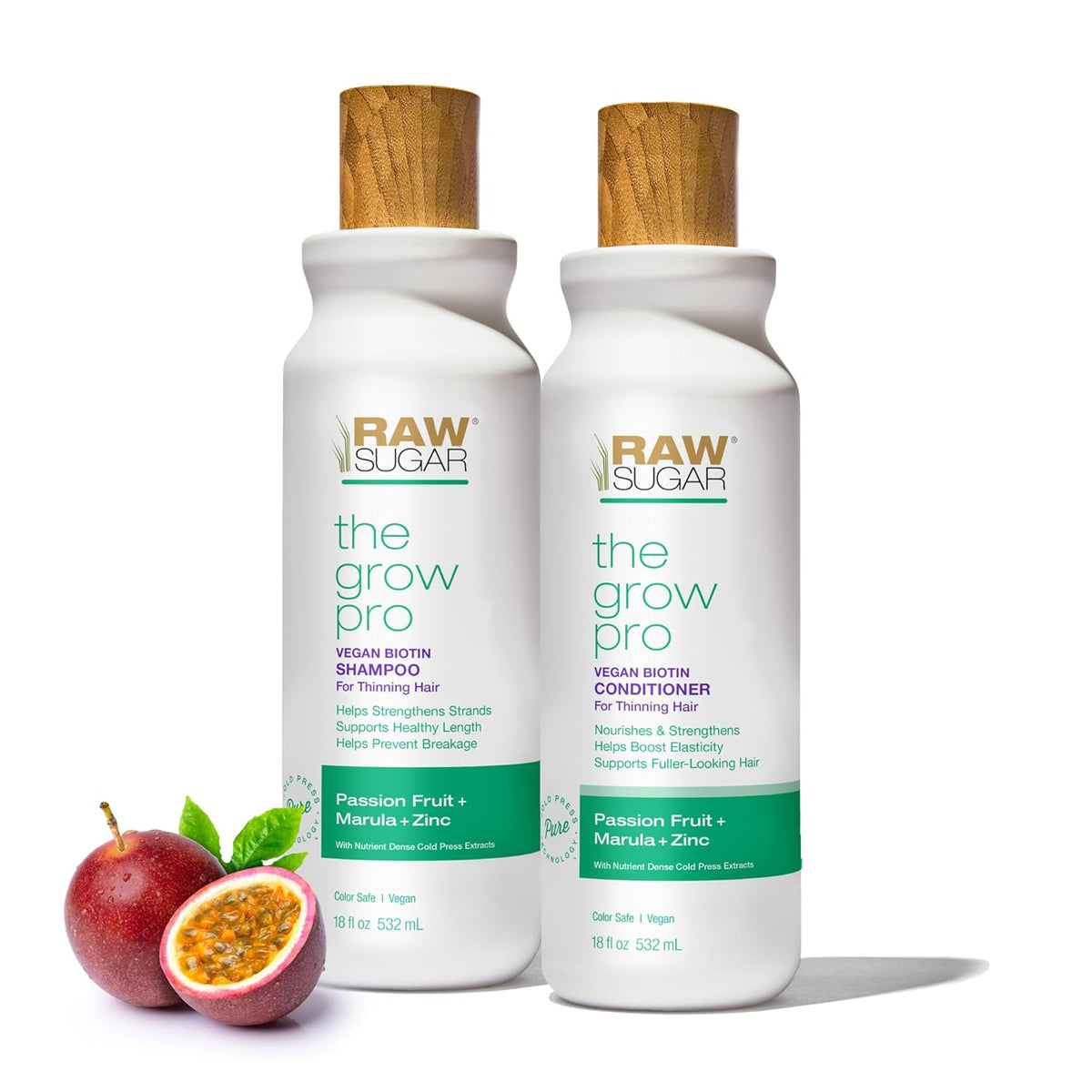 Raw Sugar Grow Pro Hair Care Bundle- Shampoo & Conditioner with Vegan Biotin for Anti-Thinning &