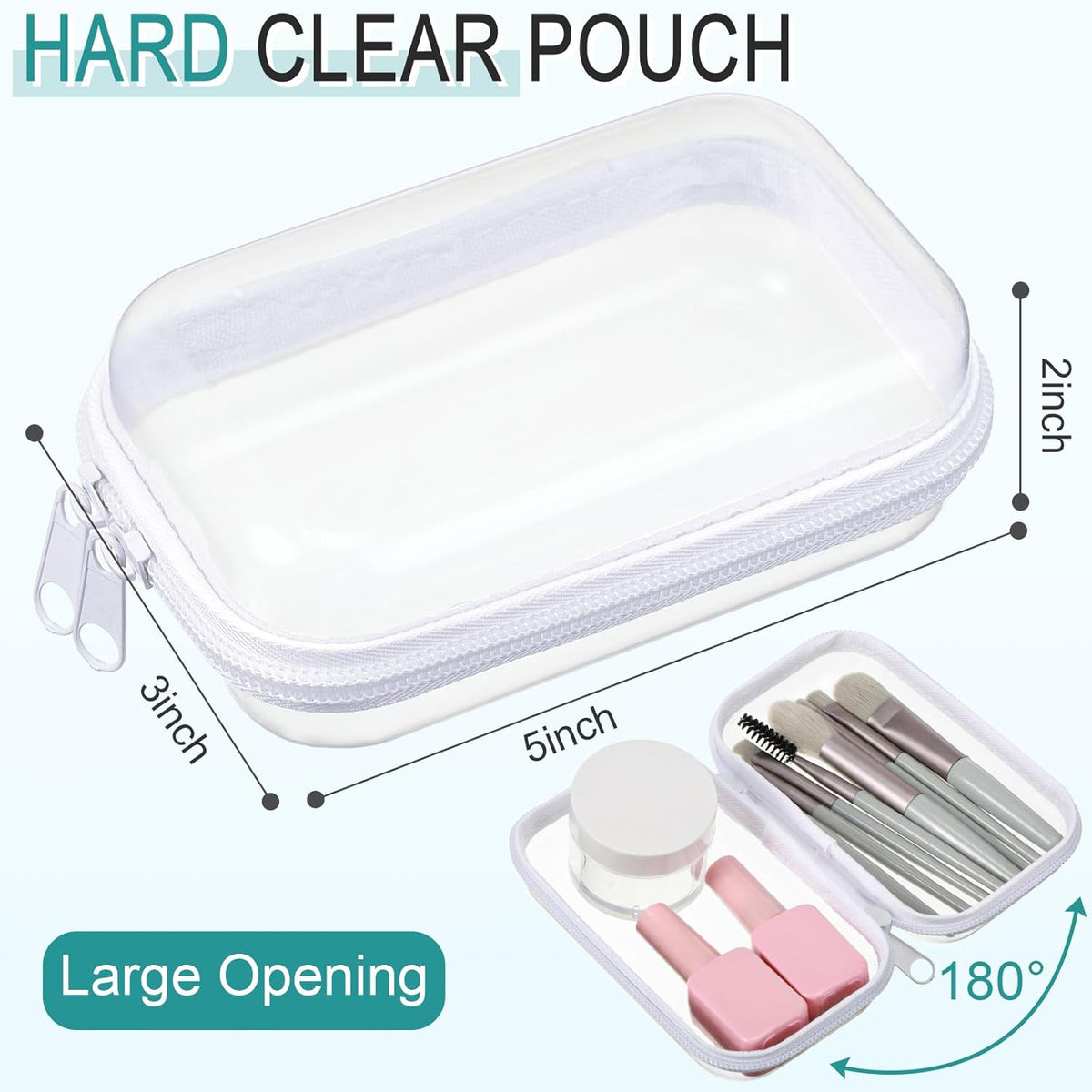 Sanwuta 6 Pcs Clear Hard Zipper Case Pencil Pouches Hard Plastic Zipper Pouches Makeup Bag