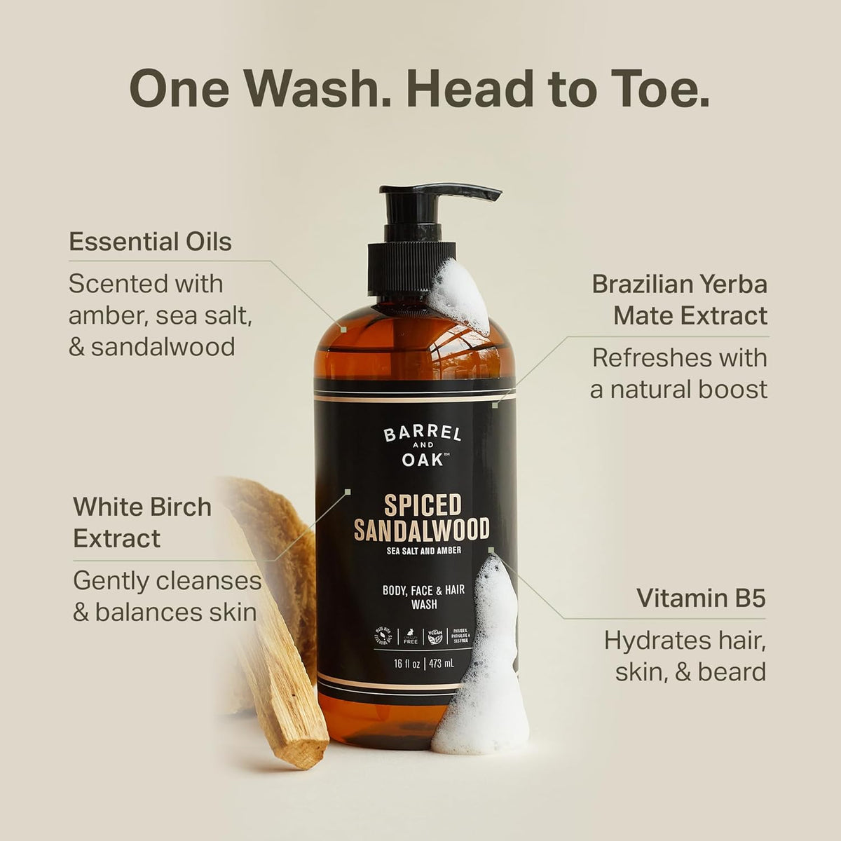 Barrel and Oak - All-In-One Body Wash, Men's Face, Hair, & Body Wash, Natural Exfoliator &
