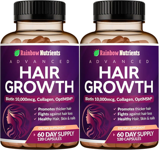 (2 Pack) Hair Growth Vitamins for Women | Biotin 10,000mcg, Collagen, Patented OptiMSM®, goMCT®