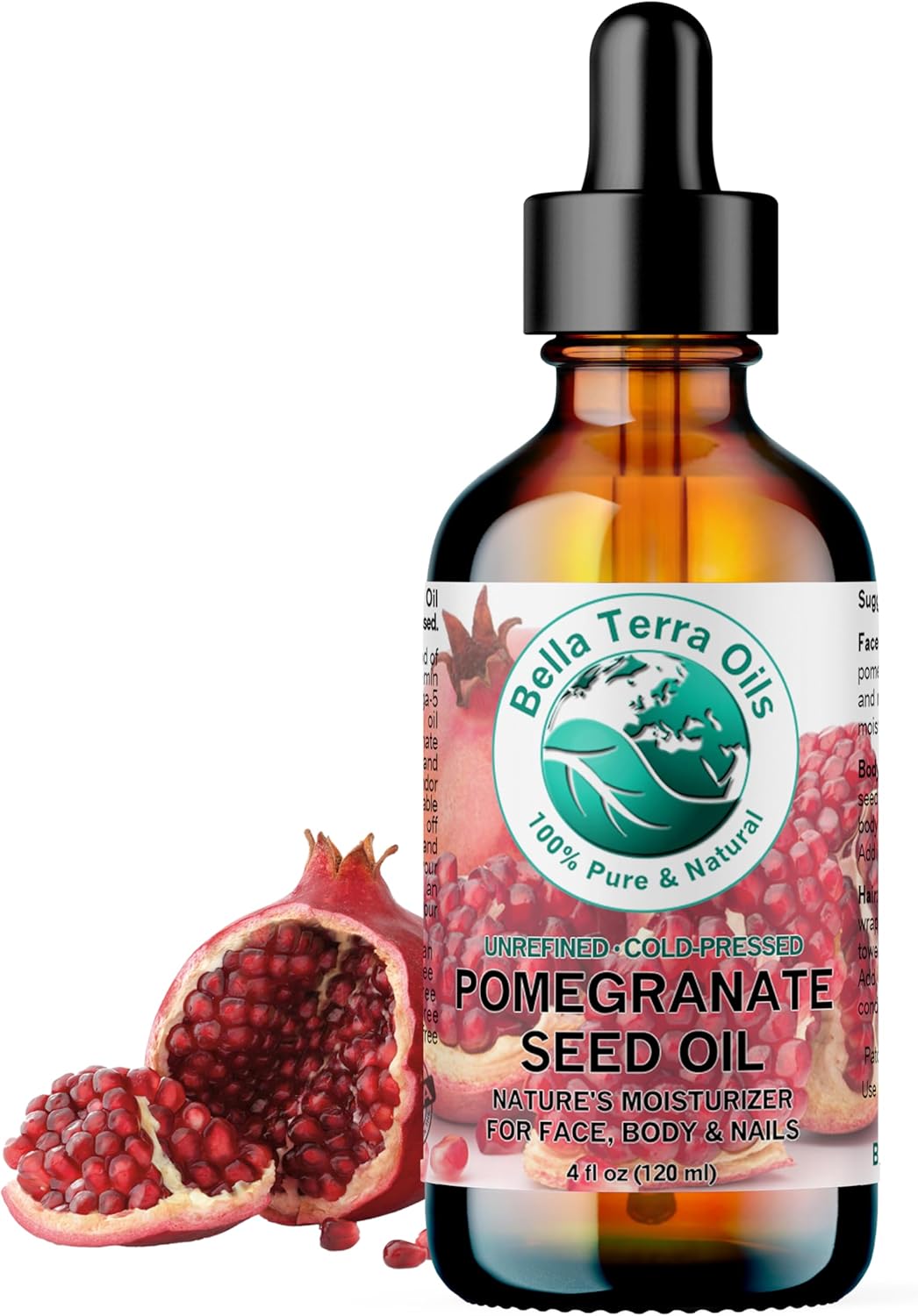 Bella Terra Oils - Organic Pomegranate Seed Oil 4 oz - A Powerhouse of Nutrients & Essential Fatty