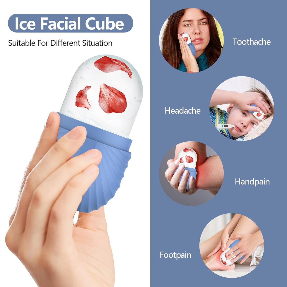 2pcs Ice Roller for Face and Eye, Silicone Ice Facial Roller Ice Holder, Face Ice Mold Skin Care