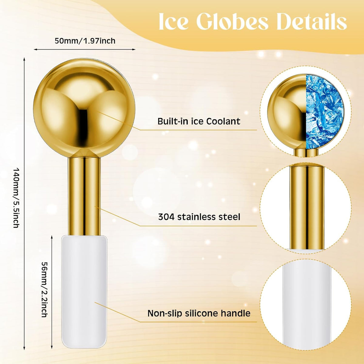 Baderke 2 Pcs Ice Globes for Face Stainless Steel Cooling Globes Unbreakable Cooling Roller Women