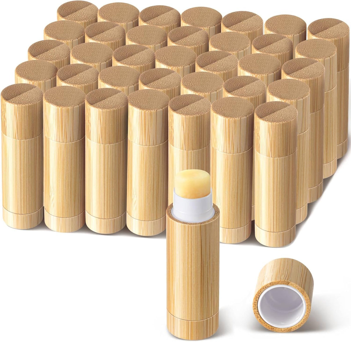 Leinuosen 36 Pcs Bamboo Empty Lipstick Tubes, Refillable 5g Lip Balm Containers with Rotable