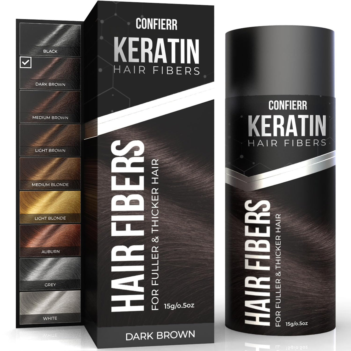 Keratin Hair Fibers for Men & Women - Fill In Fine or Thinning Hair, Instantly Thicker, Fuller