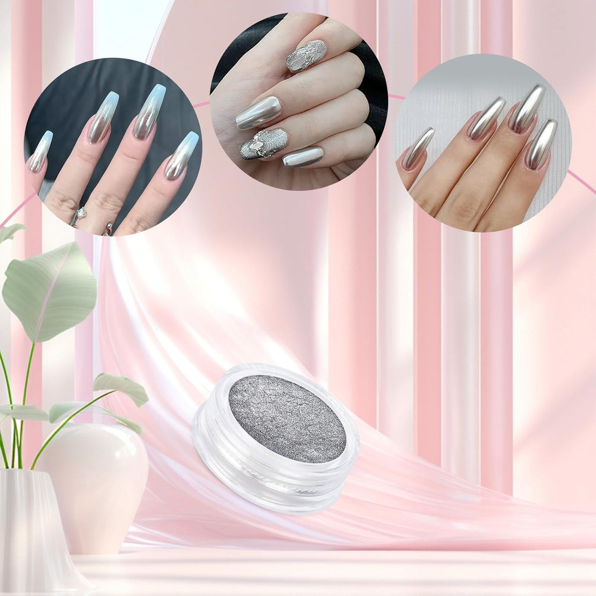 Artdone 8 Jars Chrome Nail Powder Magic White Pearl Kit Mirror Effect Silver Metallic Holographic