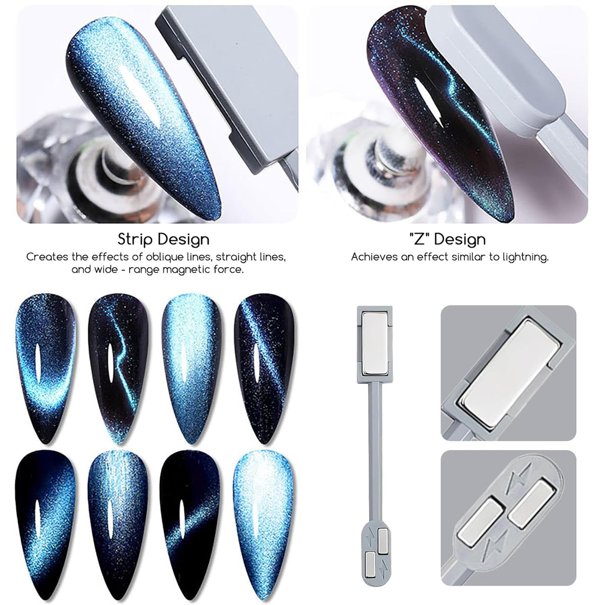 24 Pcs Cat Eye Magnet for Nails + 3 Y-Shaped Metal Brackets for Heart Cat Eye Effect Cylindrical