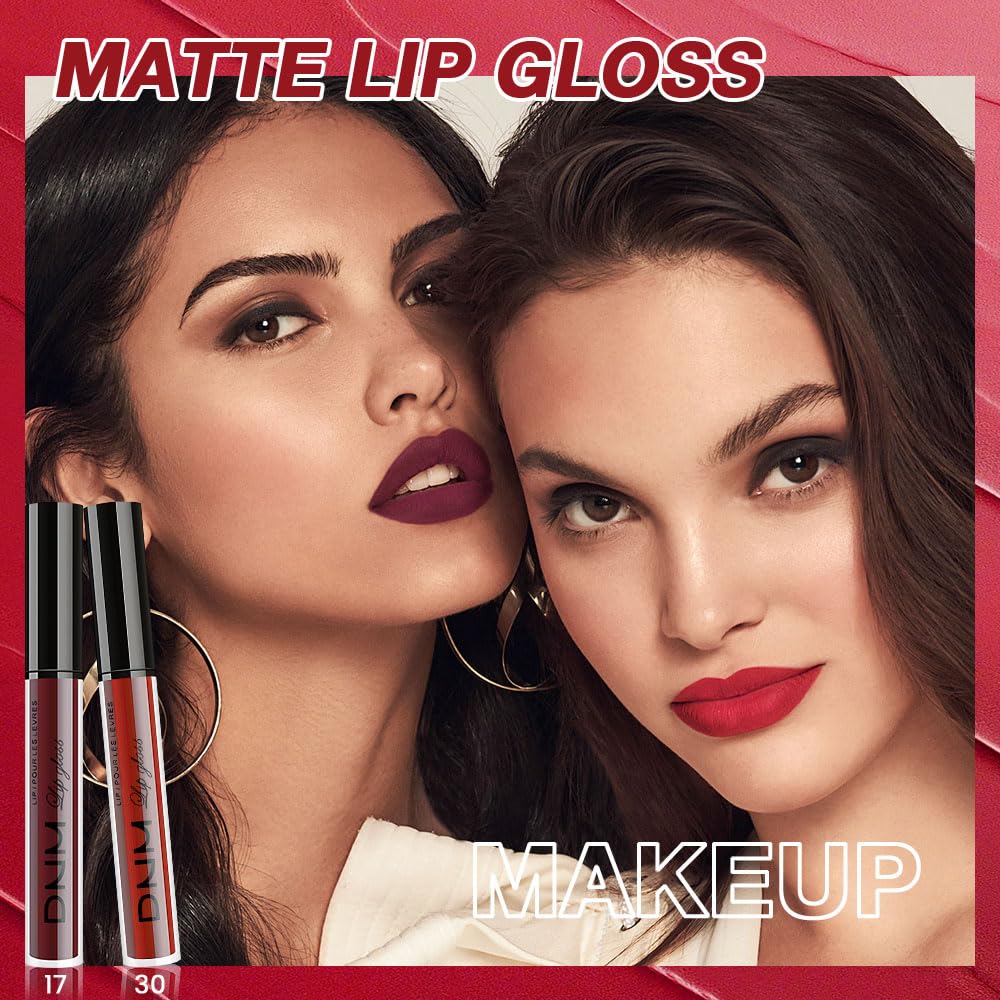evpct 3Pcs Dark Red Deep Red Oxblood Red Matte Liquid Lipstick Lip Stain Sets for Women