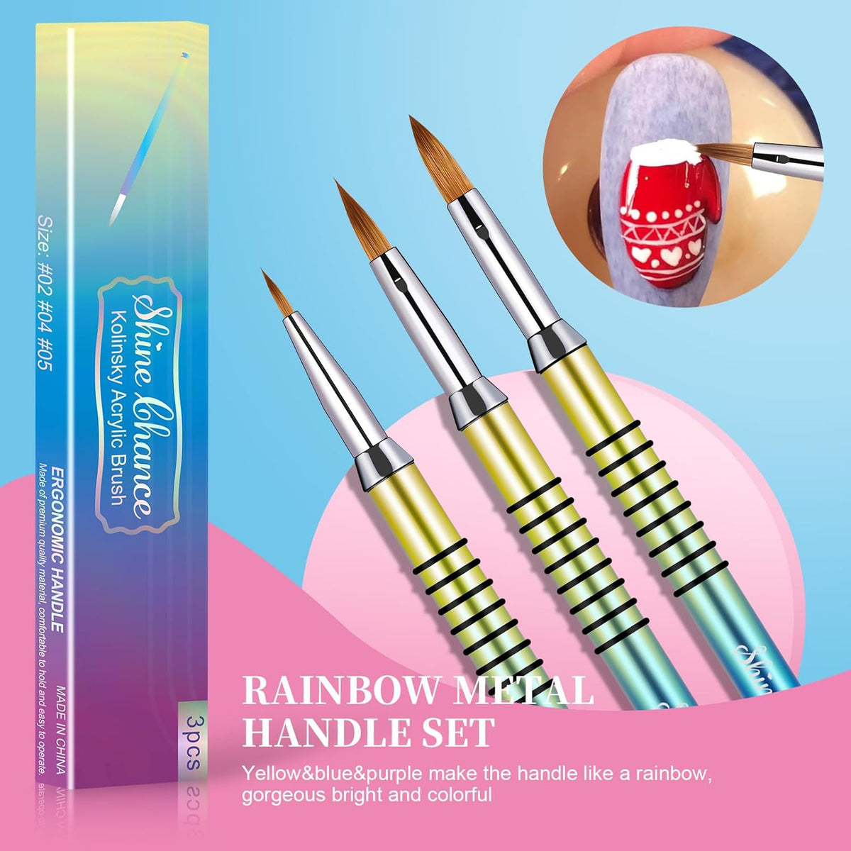 3Pcs Acrylic Nail Brushes Set Size 2 4 5, Kolinsky Hair Acrylic Nail Art Brush, Art Design & Polish