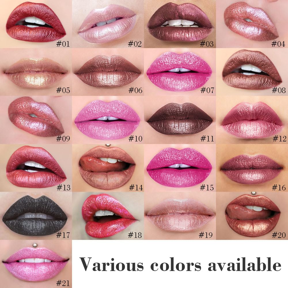 evpct Warm Pink Metallic Glitter Lip Liner and Lipstick Combo Set Long Lasting Waterproof, Metallic