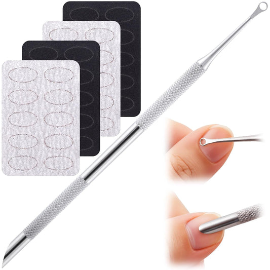 1 Pcs Cuticle Pusher Tool with 100#/240# Grit Nail Files, Metal Cuticle Tools, Stainless Steel